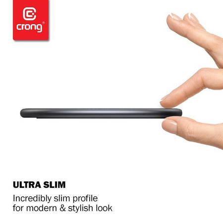 Încărcător wireless rapid Crong PowerSpot – Încărcător wireless Qi USB-C de 15W din aluminiu cu înveliș din sticlă securizată (alb argintiu)