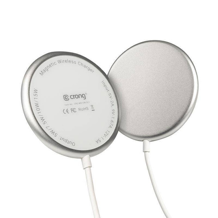 Crong MagSpot™ Wireless Charger - MagSafe 15W Induktives Ladegerät (Silber-Weiß)