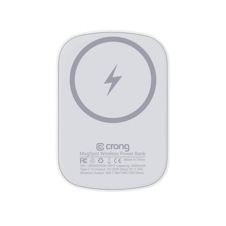 Crong MagSpot Power Bank - Ultra Slim Wireless Power Bank with MagSafe 5000mAh, USB-C 20W PD (White)