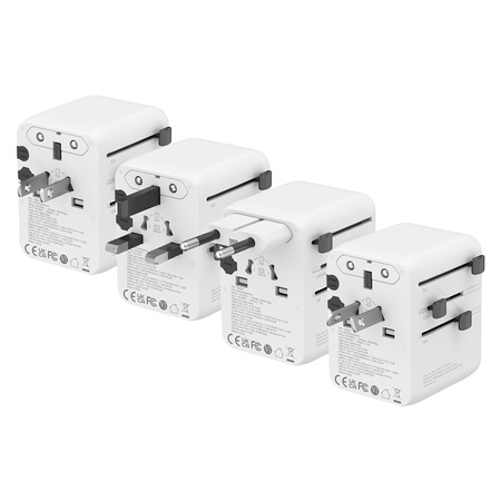 Adapter Podróżny Crong One World Travel Ładowarka Sieciowa GaN 45W UK/EU/US/AU Biały