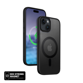 Crong Hybrid Frost MAG Cover - Schutzhülle für iPhone 15 Plus MagSafe (Schwarz)