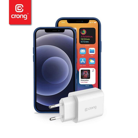 Зарядно за пътуване Crong USB-C – USB-C Power Delivery 20W зарядно за стена (бяло)