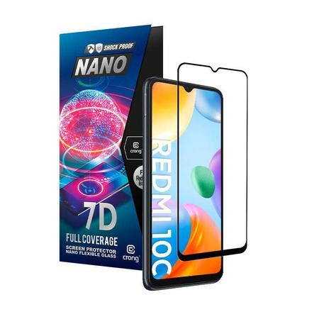 Crong 7D Nano Flexible Glass – Нечупливо 9H хибридно стъкло за целия екран на Xiaomi Redmi 10C