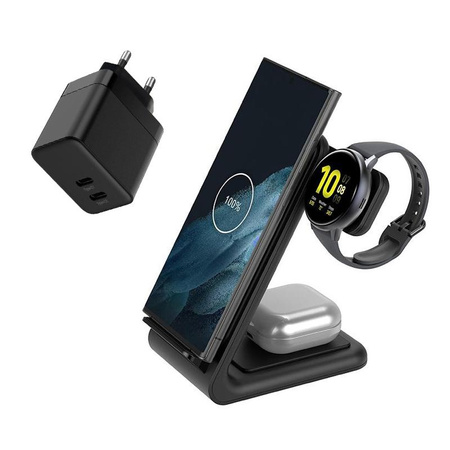 Crong - GaN PD 35W charger set plus PowerSpot Pivot Stand 3-in-1 wireless charger for iPhone, Samsung & Android