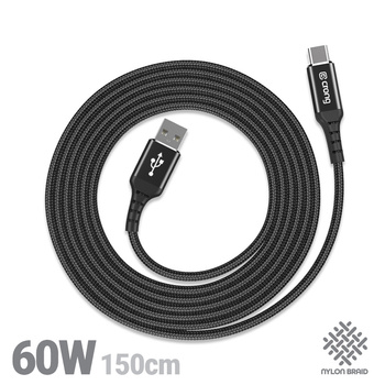 Crong Armor Link - Cable USB-A a USB-C de 60 W, 3 A y 150 cm (negro)
