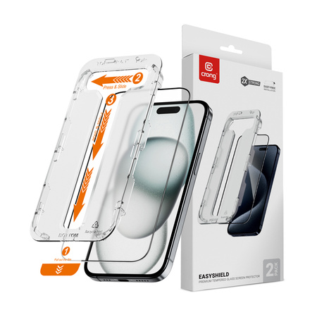 Crong EasyShield 2er-Pack – Gehärtetes Glas für iPhone 16 / iPhone 15 (2 Stück)