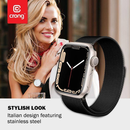 Crong Milano Steel - Ανοξείδωτο λουράκι για Apple Watch 42/44/45/49 mm (μαύρο)