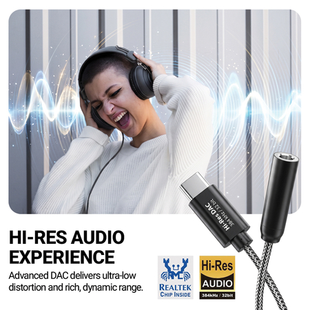 Adapter USB C mini jack 3,5 mm CRONG Armor Link DAC Hi-Res ALC5686 czarny
