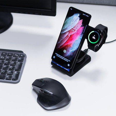 Zestaw Crong - Ładowarka GaN PD 35W + Ładowarka Bezprzewodowa PowerSpot Pivot Stand 3w1 do iPhone, Samsung & Android