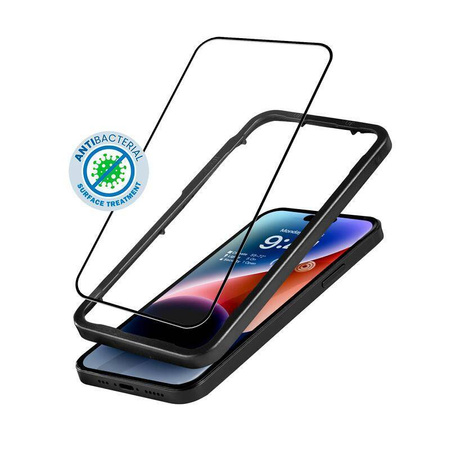 Crong Anti-Bacterial 3D Armour Glass - 9H γυαλί πλήρους οθόνης για iPhone 14 Pro + πλαίσιο εγκατάστασης