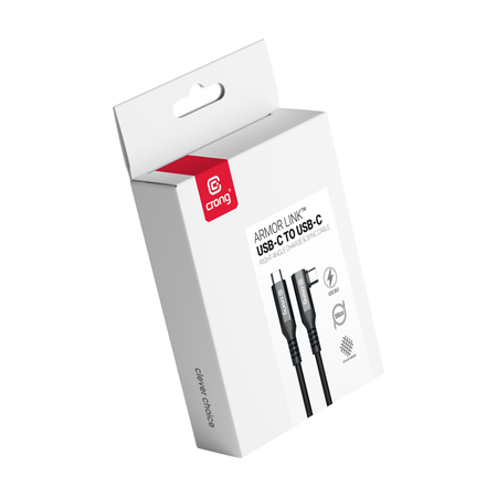 Kabel USB C CRONG Armor Link kątowy 60W PD 3A 5Gbps szybki czarny 1.5m