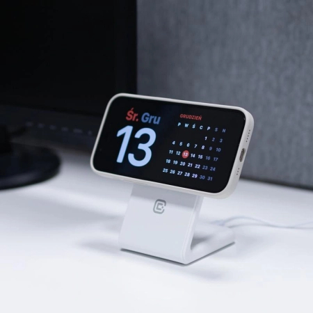 Crong MagSpot Stand - Cargador inalámbrico 2 en 1 con MagSafe para iPhone y AirPods (blanco)