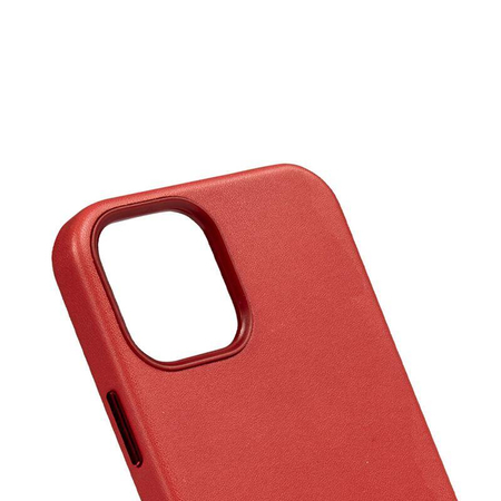 Crong Essential Cover Magnetic - Custodia in pelle MagSafe per iPhone 12 / iPhone 12 Pro (Rosso)