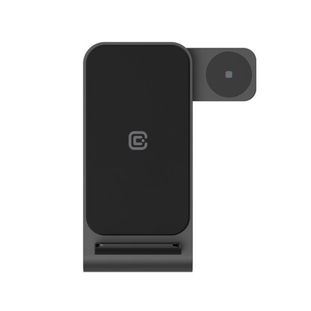 Suport pivotant Crong PowerSpot - Încărcător wireless 3 în 1 pentru iPhone, Samsung și Android, Galaxy Watch și căști TWS (Negru)