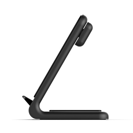 Crong PowerSpot Pivot Stand - 3-в-1 безжично зарядно за iPhone, Samsung и Android, Galaxy Watch и TWS слушалки (черен)