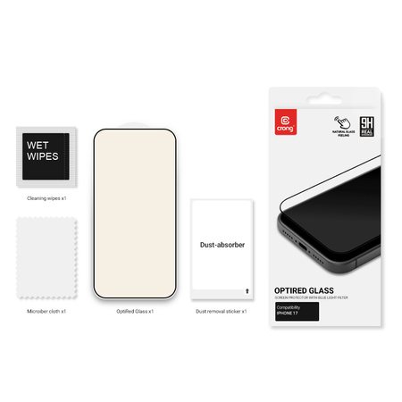Crong OptiRed Glass - Tempered glass with blue light filter iPhone 17
