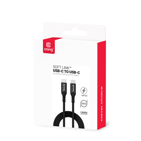 Kabel USB C Crong Soft Link Szybkie Ładowanie 120cm 100W 5A Przewód Czarny