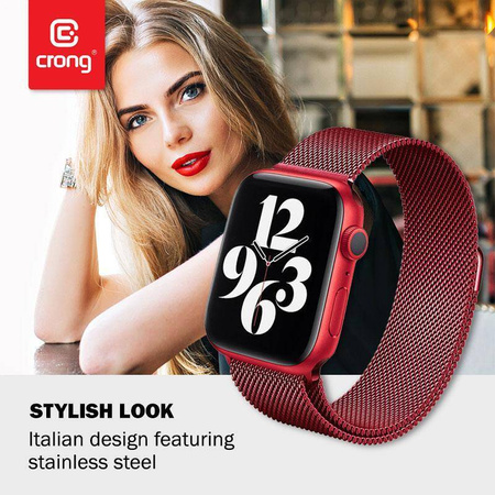Crong Milano Steel – Bransoleta mediolańska do Apple Watch 38/40/41/42 mm (czerwony)