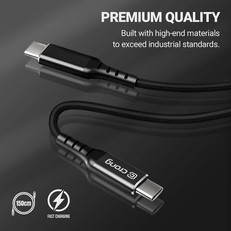 Crong Armor Link - 60W PD 3A USB-C към USB-C кабел 150 см (черен)