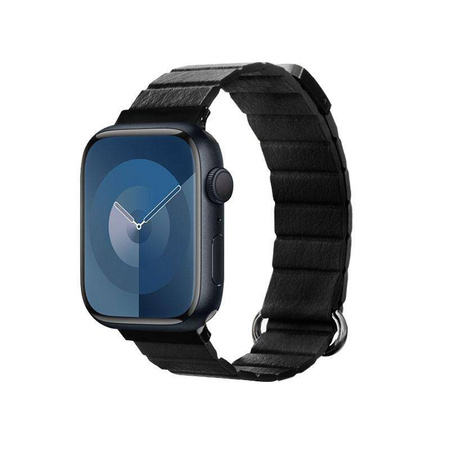 Crong Eclipse – Leather magnetic strap for Apple Watch 44/45/46/49 mm (black)