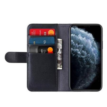 Crong Premium Booklet Wallet - Δερμάτινη θήκη iPhone 11 Pro Max με τσέπες + λειτουργία stand (μαύρο)
