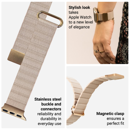 Crong Eclipse - Mágneses Bőr Apple Watch Szíj 38/40/41/42mm (Bézs)