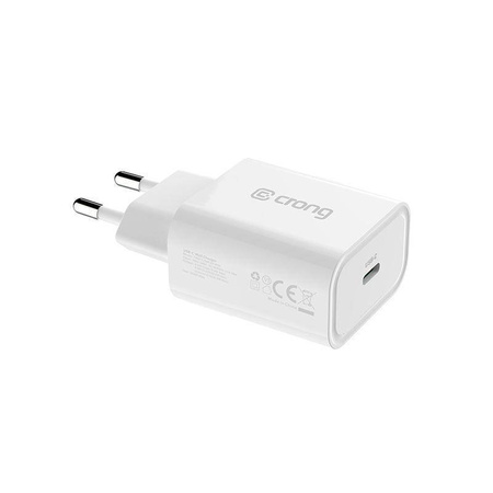 Szybka Ładowarka Sieciowa USB C Power Delivery 20W Crong USB-C Travel Charger Kompaktowa Biała