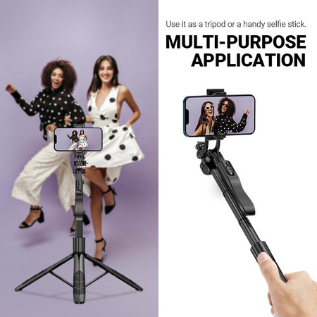 Crong SelfieGo Ultra - Aluminum selfie stick Bluetooth tripod (black)