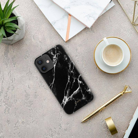 Etui Crong Marble Case do iPhone 12 Mini Czarne Plecki Marmur Modne