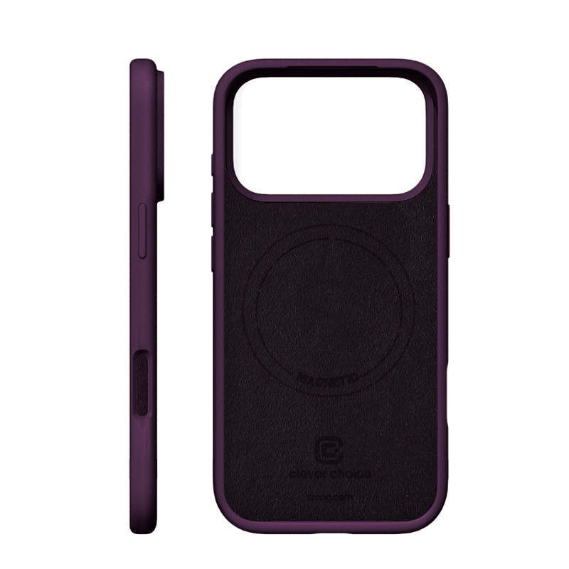 Mikrofibrowe wnętrze i profil śliwkowego etui Crong Color Cover Magnetic