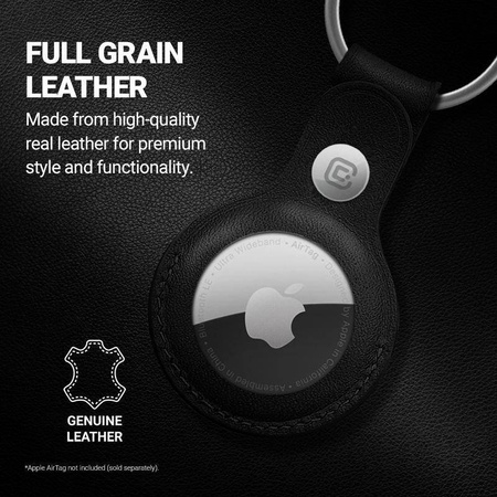 Crong Leather Case with Key Ring – Protective leather case with key ring for Apple AirTag 1/2 (black)