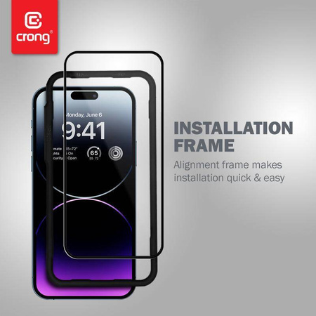 Crong Anti-Bacterial 3D Armour Glass - 9H γυαλί πλήρους οθόνης για iPhone 14 Pro Max + πλαίσιο εγκατάστασης