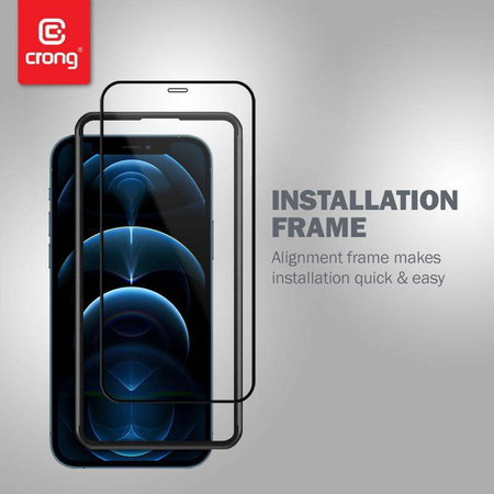 Crong Anti-Bacterial 3D Armor Glass – 9H Tempered Glass for iPhone 12 / iPhone 12 Pro Full Screen + Installation Frame