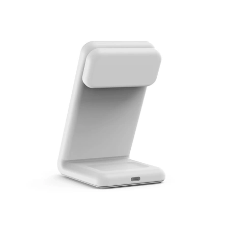 Crong MagSpot Pivot Stand - 3-в-1 безжично зарядно с MagSafe за iPhone, Apple Watch и AirPods (бял)