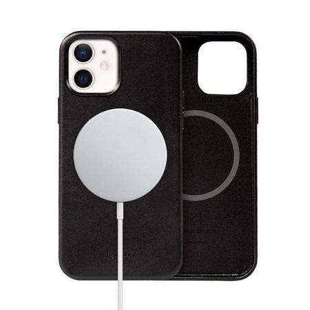 Crong Essential Cover Magnetic - Δερμάτινη θήκη για iPhone 12 / iPhone 12 Pro MagSafe (μαύρο)