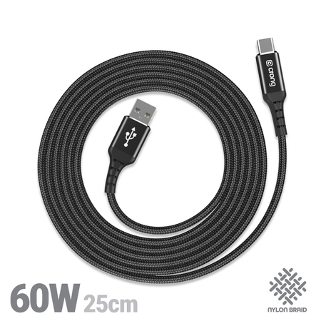 Crong Armor Link - 60W PD 3A USB-A auf USB-C Kabel 25cm (Schwarz)