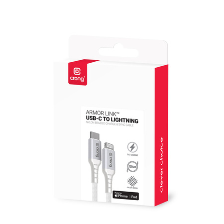 Crong Armor Link - Cablu MFi cu încărcare rapidă USB-C lightning 150 cm (alb)