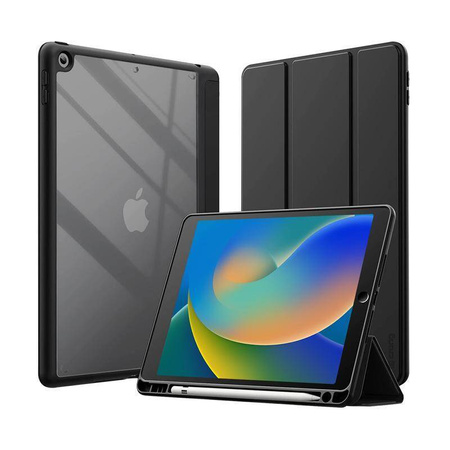 Crong PrimeFolio - iPad 10.2" (2021-2019) Tasche mit Ständer und Apple Pencil Aufbewahrung (schwarz/transparent)