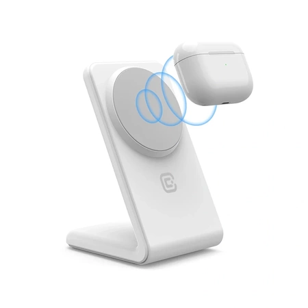 Ładowarka Indukcyjna MagSafe Crong MagSpot™ Stand do iPhone i AirPods 2w1 Biała