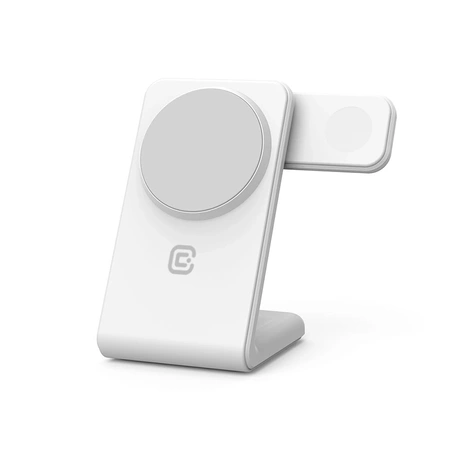 Ładowarka Indukcyjna MagSafe Crong MagSpot™ Pivot Stand do iPhone, Apple Watch i AirPods 3w1 Biała
