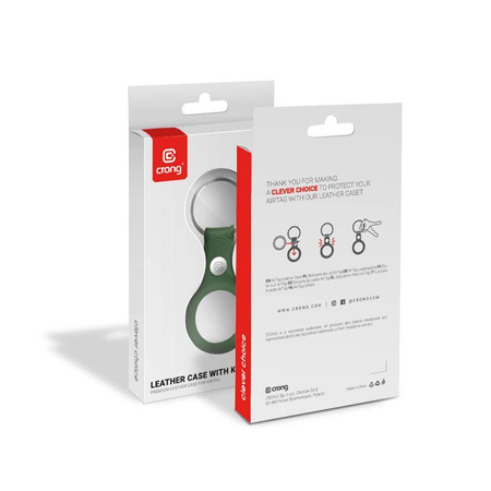 Custodia in pelle Crong con portachiavi – Custodia protettiva in pelle con portachiavi per Apple AirTag 1/2 (verde)
