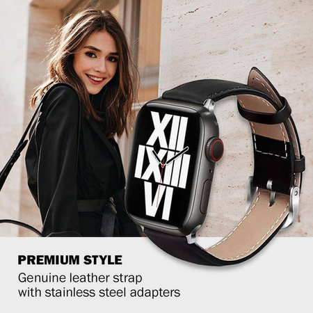 Curea Crong Noble - din piele naturală pentru Apple Watch 44/45/46/49 mm (negru)