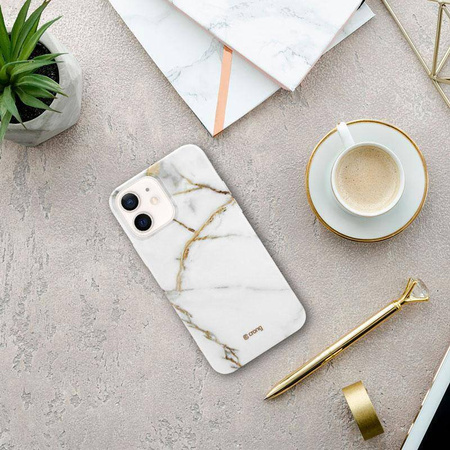 Crong Marble Case - pouzdro pro iPhone 12 Mini (bílé)