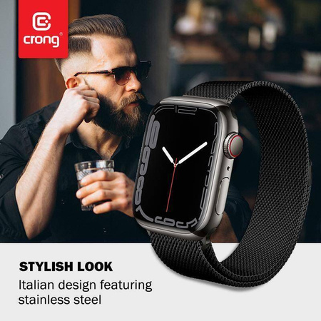 Crong Milano Steel - Řemínek z nerezové oceli pro Apple Watch 42/44/45/49 mm (černý)