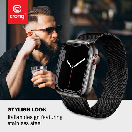 Crong Milano Steel - Ανοξείδωτο λουράκι για Apple Watch 38/40/41 mm (μαύρο)