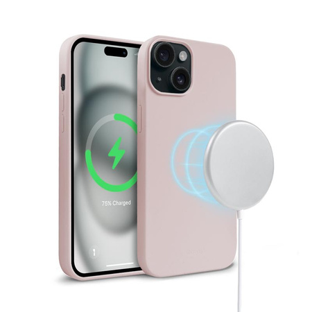 Etui Crong Color Cover Magnetic do iPhone 15 MagSafe Silikon Piaskowy Róż