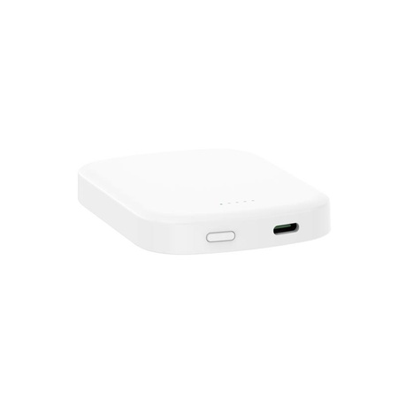 Crong MagSpot Power Bank - Ултра тънка безжична външна батерия с MagSafe 5000mAh, USB-C 20W PD (бяла)