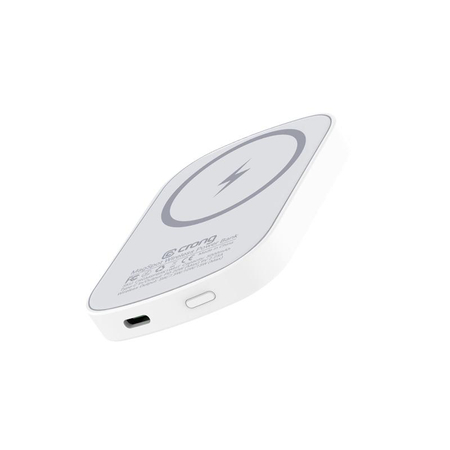 Crong MagSpot Power Bank - Power Bank wireless ultra sottile con MagSafe 5000 mAh, USB-C 20 W PD (bianco)
