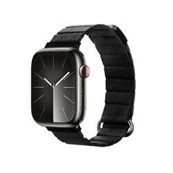 Crong Eclipse - Skórzany pasek magnetyczny Apple Watch 44/45/46/49 mm (czarny)