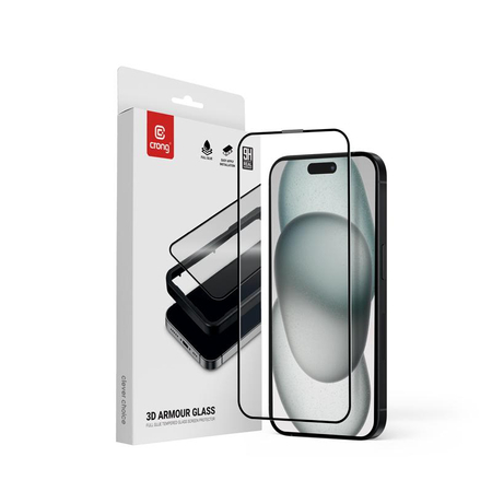 Crong 3D Armor Glass - 9H закалено стъкло за iPhone 16 / iPhone 15 + монтажна рамка